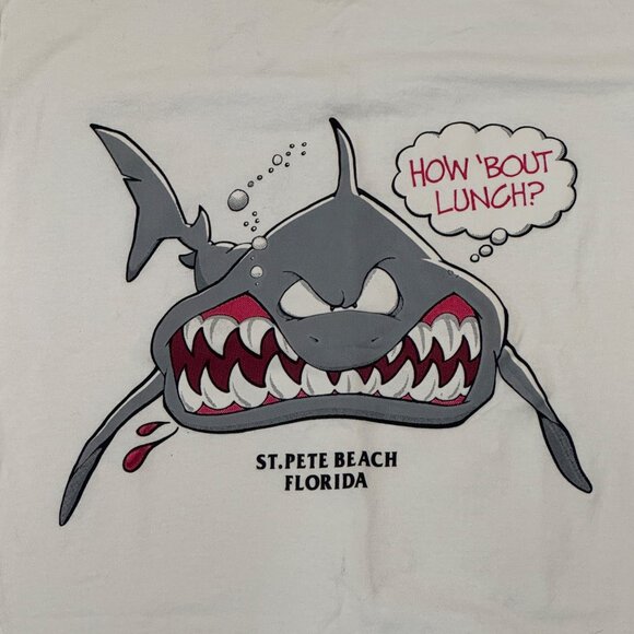 VTG St. Pete Beach Florida Shirt Mens Large White Single Stitch Shark Gildan 90s - Picture 3 of 10